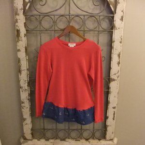 TALBOT'S PETITES WOMEN ROUNDED-NECK L/S PULLOVER TOP-SIZE P